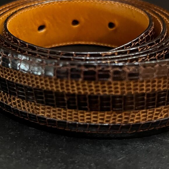 a. testoni Genuine Lezard Leather Brown Tan Belt Made in Italy - Men's Size 42 - Picture 3 of 8